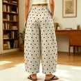 thumbnail image 4 of acuever Women Summer Boho Cotton Linen Polka Dot Pants Beach Elastic Waist Palazzo Wide Leg Barrel Pants Casual Lounge Trousers with Pockets, 4 of 6