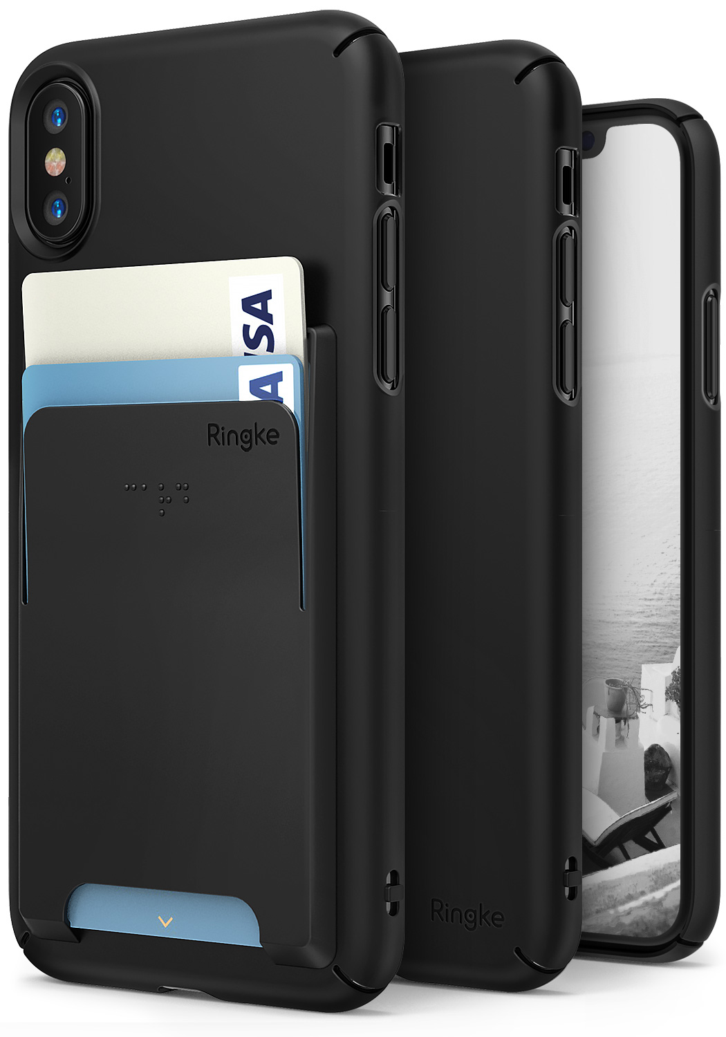 Ringke Slim/Slot Case Compatible with iPhone X, Slim Cover with Slot Card Holder Black
