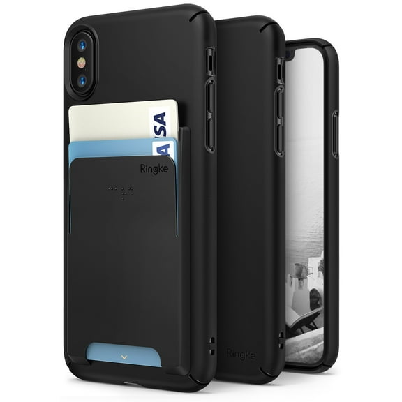 Ringke Slim/Slot Case Compatible with iPhone X, Slim Cover with Slot Card Holder - Black