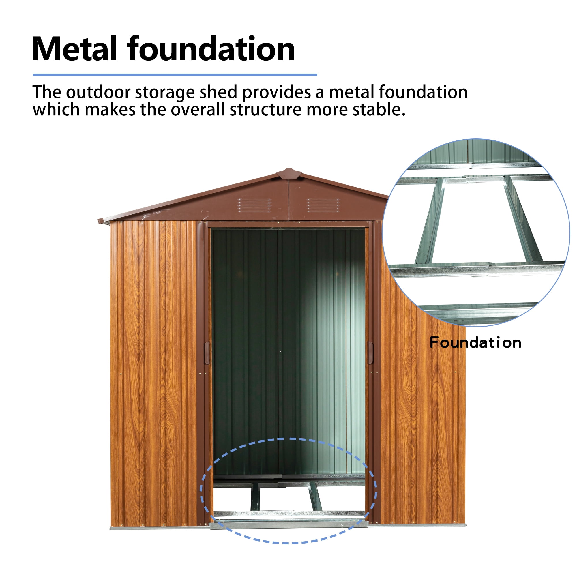 Jopath 6ft x 6ft Outdoor Storage Shed with Metal Foundation, Heavy Duty Metal Shed Garden Tool Shed with Lockable Door for Backyard, Patio Brown