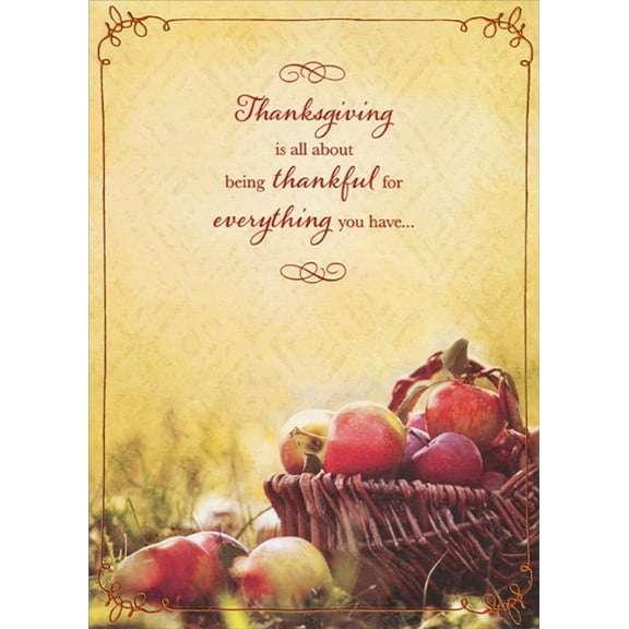 Designer Greetings Basket of Apples Photo on Light Yellow Thanksgiving Card