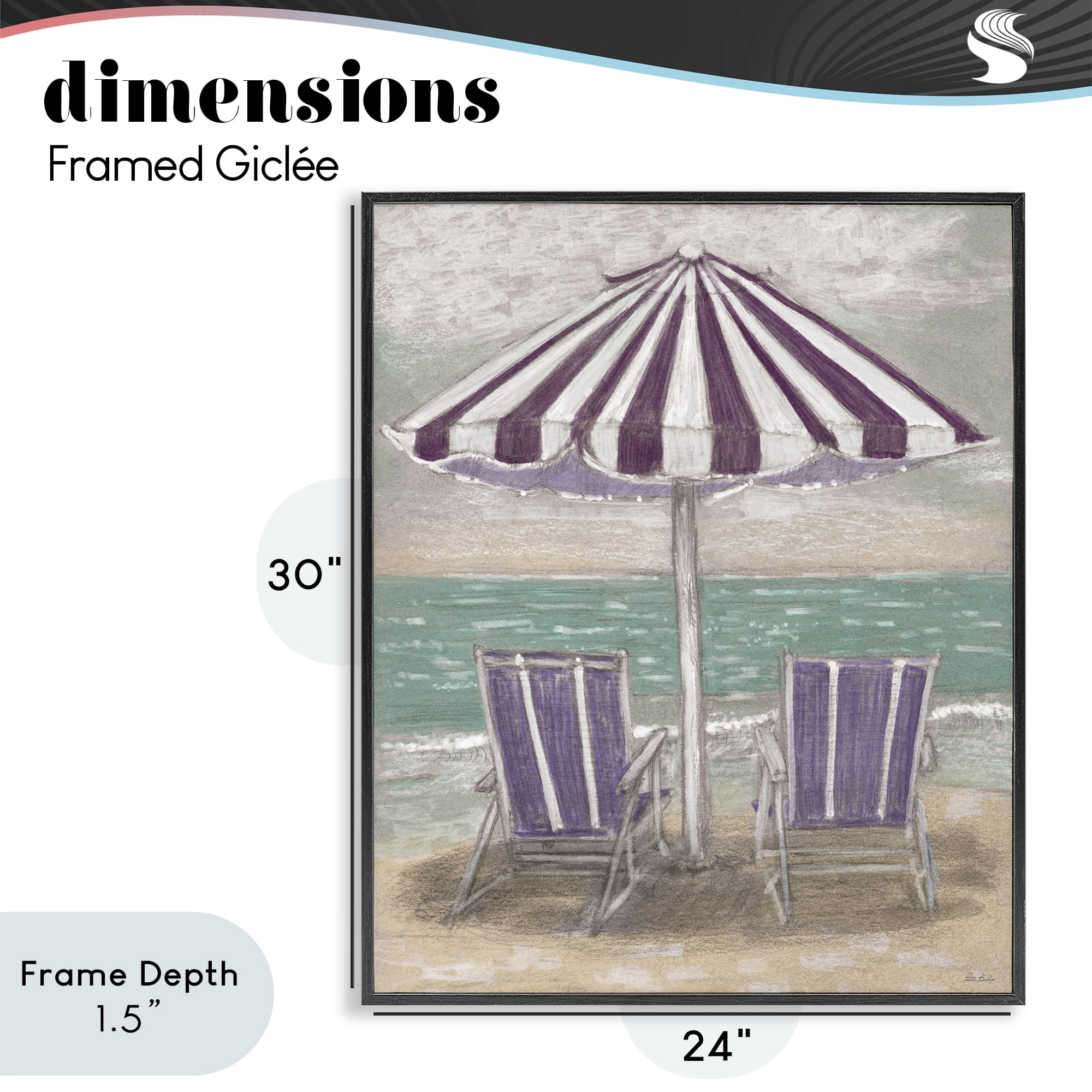 Stupell Industries Umbrella & Chairs on Beach Black Framed Giclee Art, design by Patti Bishop