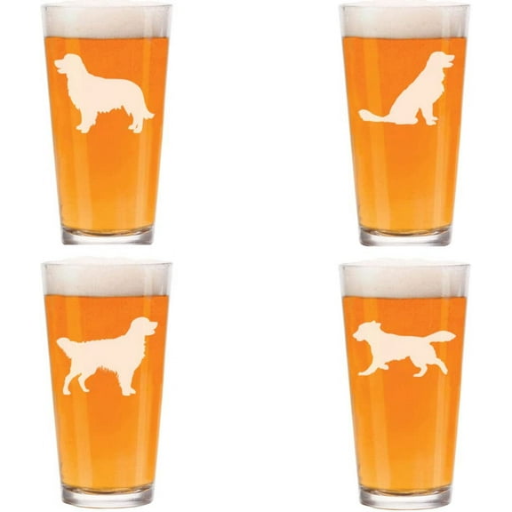 16 oz Beer Pint Glass Golden Retriever Collection Gift Set Of 4