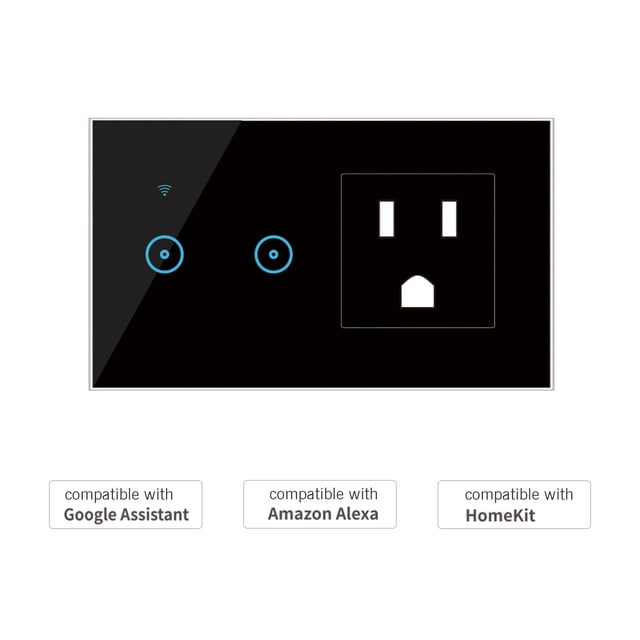 Smart Switch, Switch App Télécommande avec 2 95-250v Switch App Compatible Vocale avec Wi-fi Switch Prise Murale Wi-fi Dsfen Iuppa