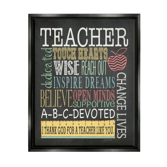 Stupell Teacher Appreciation Chalkboard Style Inspirational Painting Black Floater Framed Art Print Wall Art
