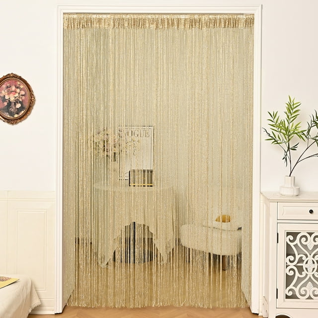 Cortina de Borlas con Cuentas de Hilo Plateado Qazbgdl, 100 X 200 Cm, Poliéster, Ideal para Dormitorio, Sala de Estar, Entrada, Puerta y Ventana (Paquete de 1)