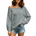 thumbnail image 2 of Mutghys Off the Shoulder Sweatshirt for Women Solid Color Long Sleeve Pullover Sweater Home Daily Shopping Loose Comfy Fall Sweatshirts S-3XL, 2 of 8