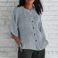 thumbnail image 2 of Tungbrin Plus Size Cotton Linen Oversized T Shirts for Women Fall Casual Half Sleeve Round Neck Button down Tops, 2 of 6