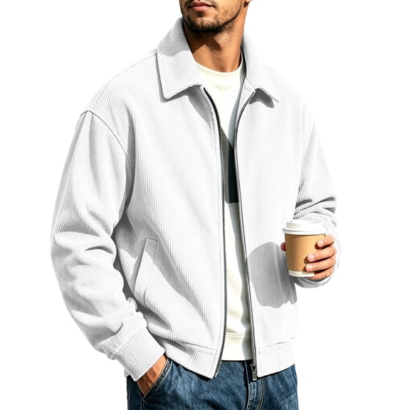Men's Corduroy Jacket Long Sleeve Fashion Stylish Jacket Outwear Warm Soft Full-Zip Sweatshirt Jacket for Office Daily Travel Outerwear Sweatshirts with Pockets