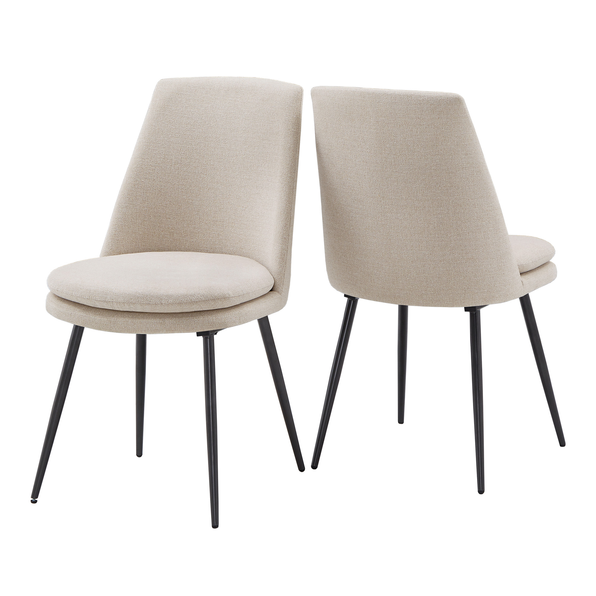 Weston Home Aurthur Upholstered Dining Chairs, Set of 2, Beige Chenille Fabric, Black Legs