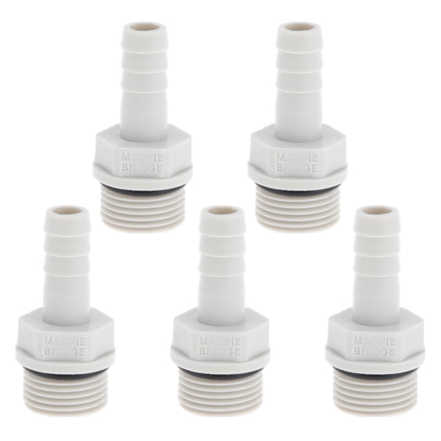 Conector de tubería recto de rosca macho de barbado de manguera de plástico Unique Bargains 5/16" 3/8"G gris blanco 5 piezas
