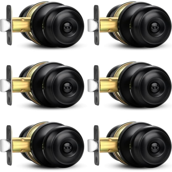 Privacy Door Knob, 6 Pack Matte Black Round Keyless Doorknobs Interior/Exterior Lockset, Privacy Locking Door Knobs for Bedroom/Bathroom, Black Modern Design Door Hardware
