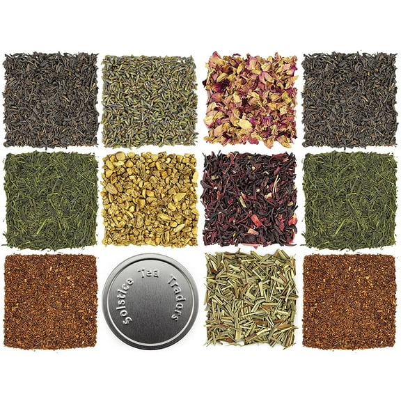 Loose Leaf Tea Sampler Create Your Own Tea Blend Starter Kit w/ Sencha, Rooibos, China Black, & Ginger, Lavender, Rose, Lemongrass, Hibiscus Spices