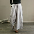 thumbnail image 4 of FUNUONY Lightweight Wide Leg Cropped Pants for Women High Waisted Loose Casual Lounge Travel Work Sweatpants Summer Retro Cotton and Linen Striped Loose Straight Leg Cropped Pants White Xxl, 4 of 6