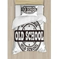thumbnail image 1 of Old School Duvet Cover Set Twin Size, Monochrome Grunge Style Retro Look with Typography Illustration, Decorative 2 Piece Bedding Set with 1 Pillow Sham, Dark Maroon and Multicolor, by Ambesonne, 1 of 3