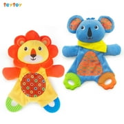 teytoy My First Baby Teething Toy, 2pcs Soft Crinkle Cloth Baby Toys for Toddler, Infants and Kids Perfect for Baby Shower(Lion and Koala)