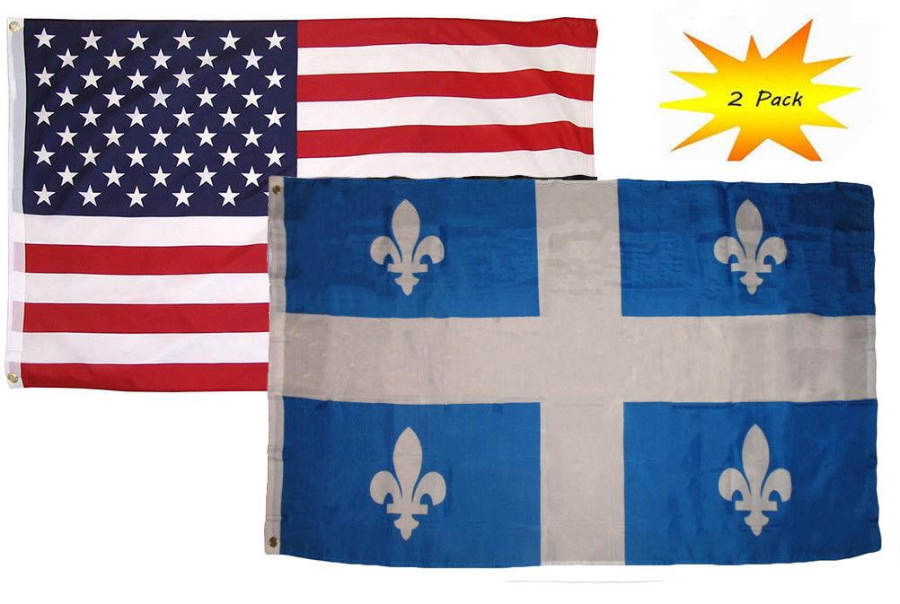 2 Pack USA American & Quebec Canada Flag Banner 3x5 3’x5’ Wholesale Set 
