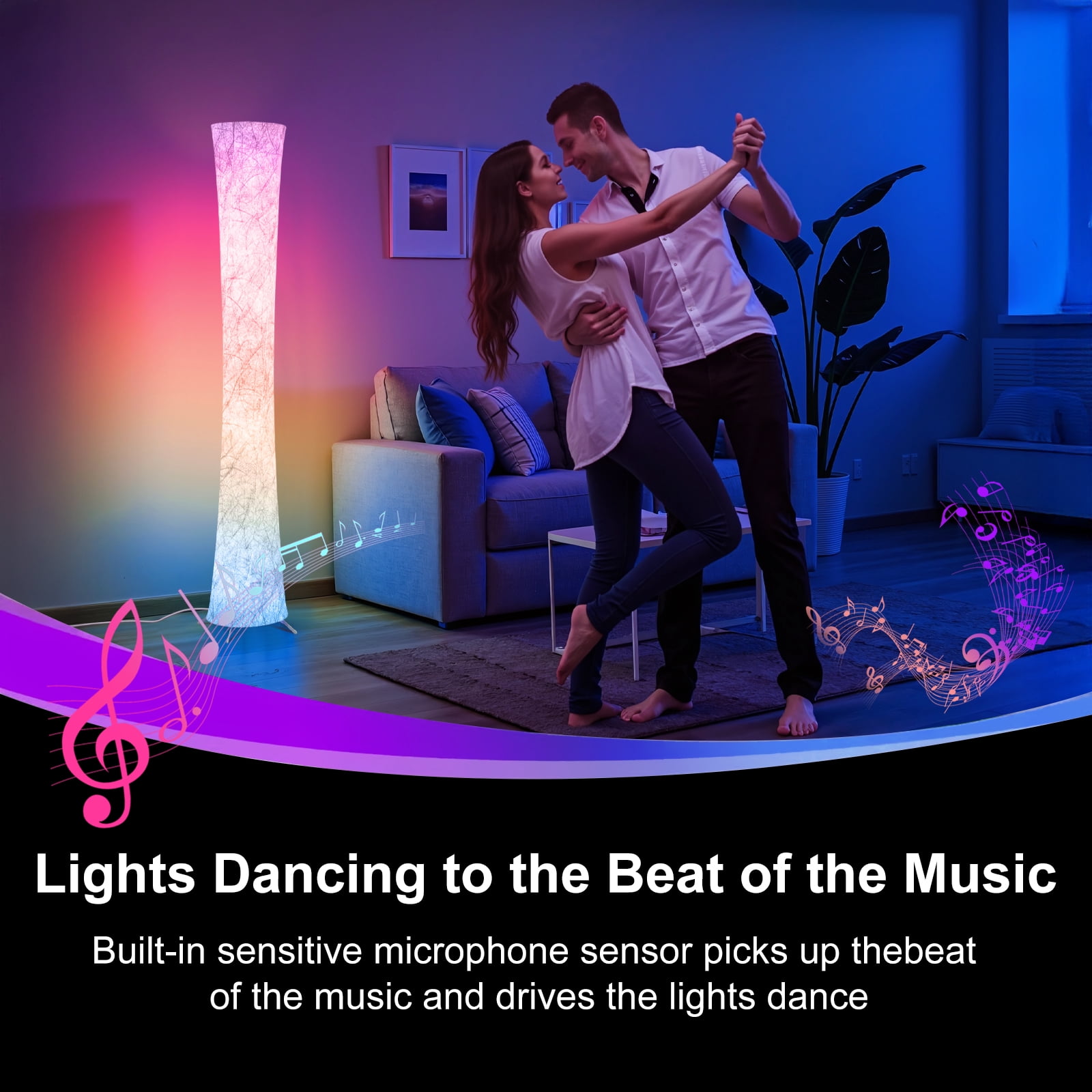 Floor Lamp, 61'' Smart RGB LED Corner Lamp with Music Sync and 16 Million DIY Colors, 3 Color Temperature, APP & Remote Control, Color Changing Standing Floor Lamp for Bedroom Living Room