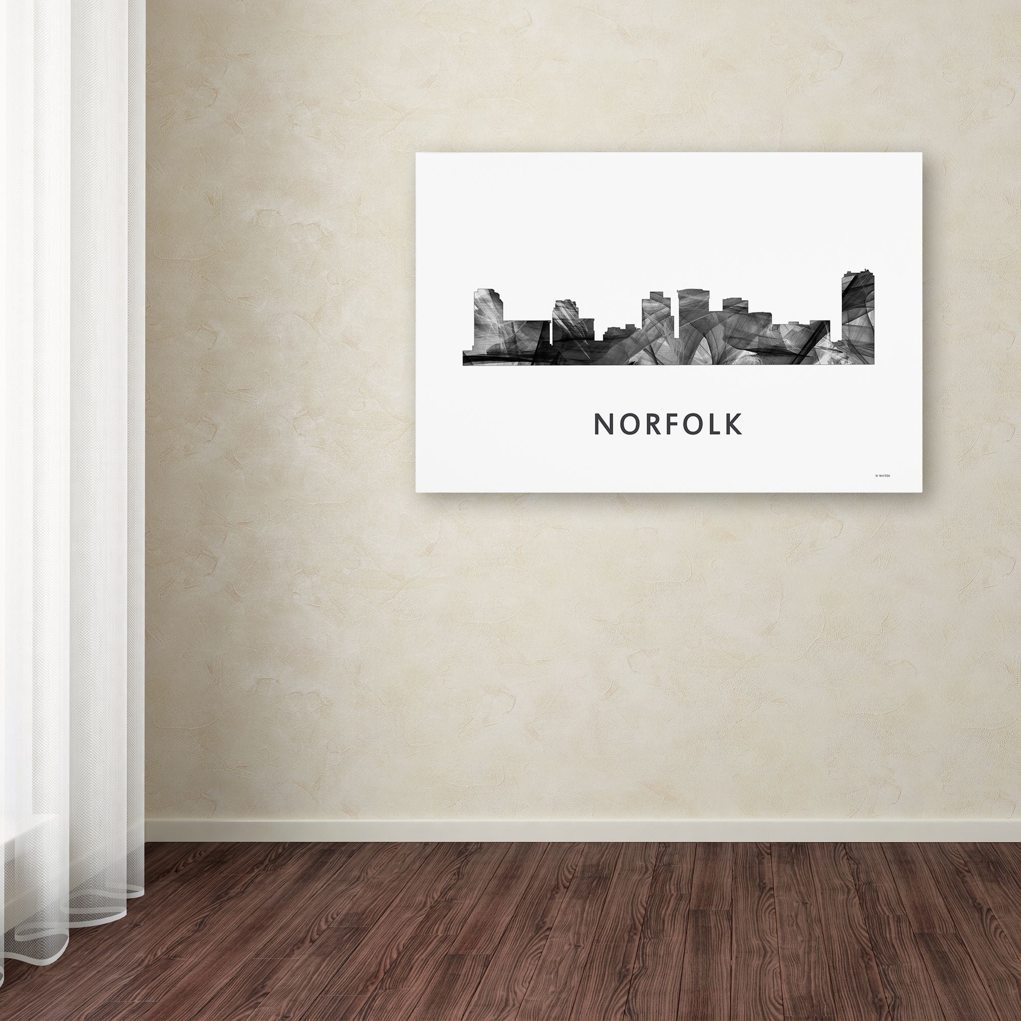 Trademark Fine Art 'Norfolk Virginia Skyline WB-BW' Canvas Art by Marlene Watson
