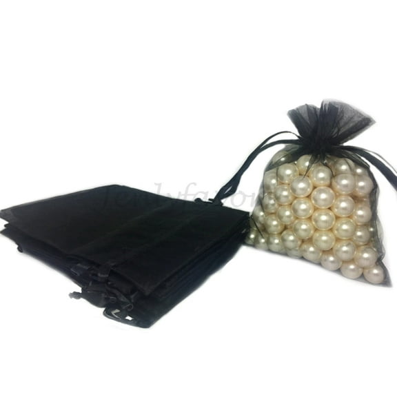 5" x 6-1/2" Black Drawstring Sheer Organza Bags (24 Pieces)