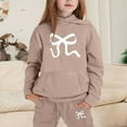 thumbnail image 2 of GDREDA Girls Sets 2 Piece Outfits Spring Children's Hoodie Set With Bow Print Khaki,10-11Years, 2 of 4