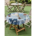 thumbnail image 4 of Outdoor Tablecloths with Umbrella Hole & Zipper, Blue Floral Round Tablecloth 54 Inch, Spring Flowers Plants Patchwork Grid Bohemia Waterproof Table Cloth, Patio/Pool/Picnic Table Covers, 4 of 8