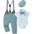 thumbnail image 2 of WESIDOM Baby Boy Clothes Suit 0-24M Infant Gentleman Wedding Outfit, Shirt+Bowtie+Beret+Suspender Pants Clothing Set, 2 of 17