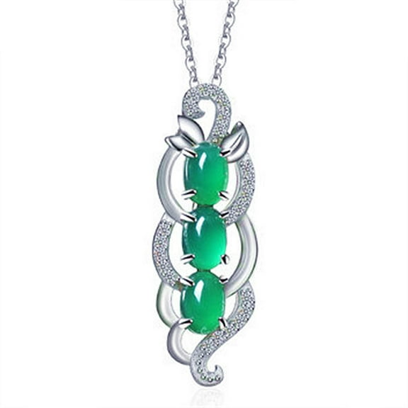 Dainty 925 Sterling Silver Emerald Pendant Necklaces Green 3 Peas Pod Necklace Jade Luxury Charm Necklace Gift for Wife Women Her Birthday Girlfriend Fashion Anniversary Jewelry