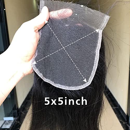 FGERFE-5x5 Hd Lace Closure Brazilian Straight Transparent Lace Closure Human Hair Pre Plucked with Baby Hair 100% Unprocessed Virgin Human Hair Closure Free Part 5X5 Closure 8 Inch Natural Color Blac