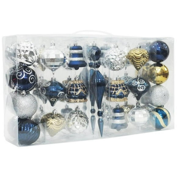 Afuera Living Ensemble de 43 Pcs d'Ornements de Noël en Plastique Incassable Bleu et Blanc