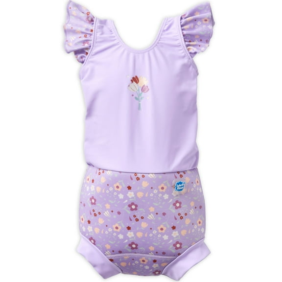 Splash About Happy Nappy Swimsuit with swim diaper, Lilac Spring, 2-3 Years