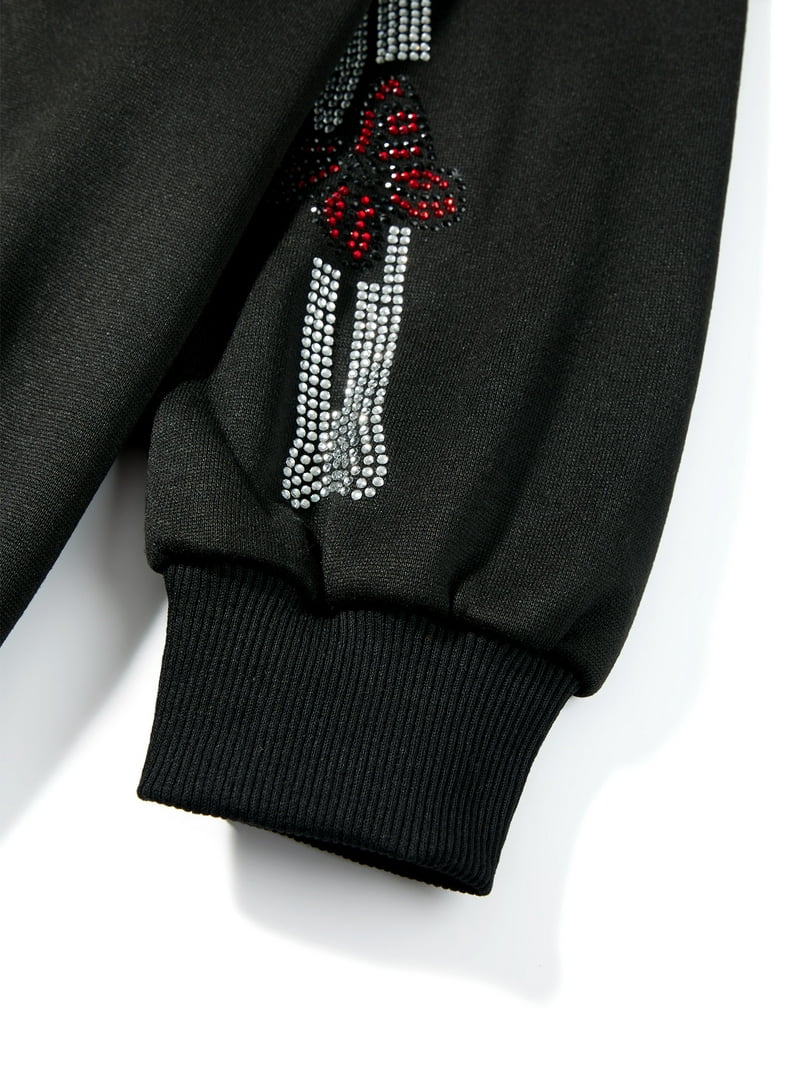 Rhinestone Graphic Hoodie with Head Cover,Oversized