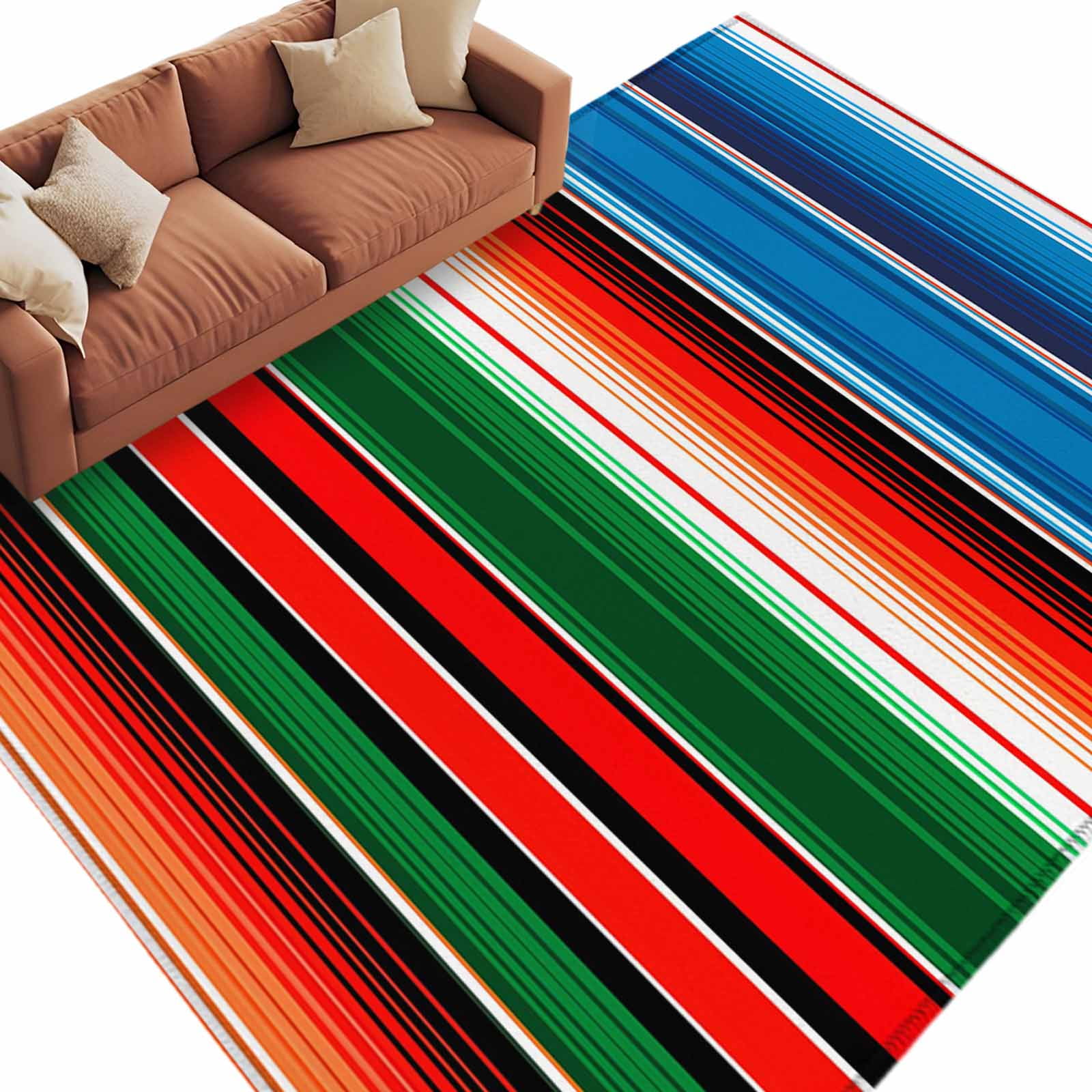 6'x9' Area Rugs, Mexican Serape Indoor Outdoor Area Rug for Living Room Bedroom, Colorful Stripes Vertical Lines Abstract Washable Bathroom Rugs Kitchen Floor Carpet Mats Home Decor Aesthetic