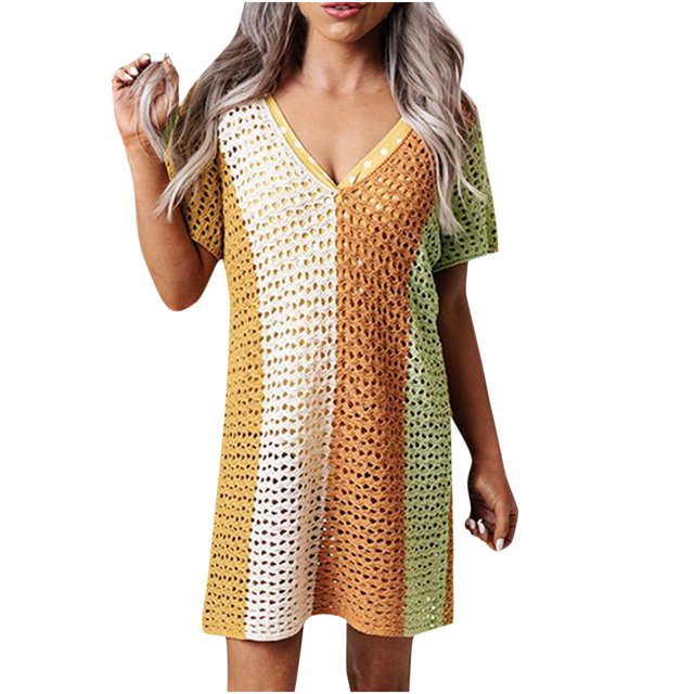 Traje de baño para mujer con cuello en V suelto playa Bikini traje de baño protector solar camisa cubrir Pompotops lopia1000430