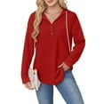 thumbnail image 4 of fatyb Hoodies for Women Button V Neck Casual Tunic Shirts Womens Long Sleeve Loose Tee Blouses with Hood, 4 of 6