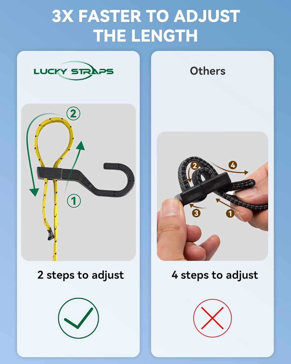 6 Pcs 48 Inch Flat Adjustable Bungee Cords with Hooks 3X Faster to Adjust The Length Lucky Straps Black/Yellow Heavy Duty for Cargo Bike Cart Tent Truck Camping Outdoor etc
