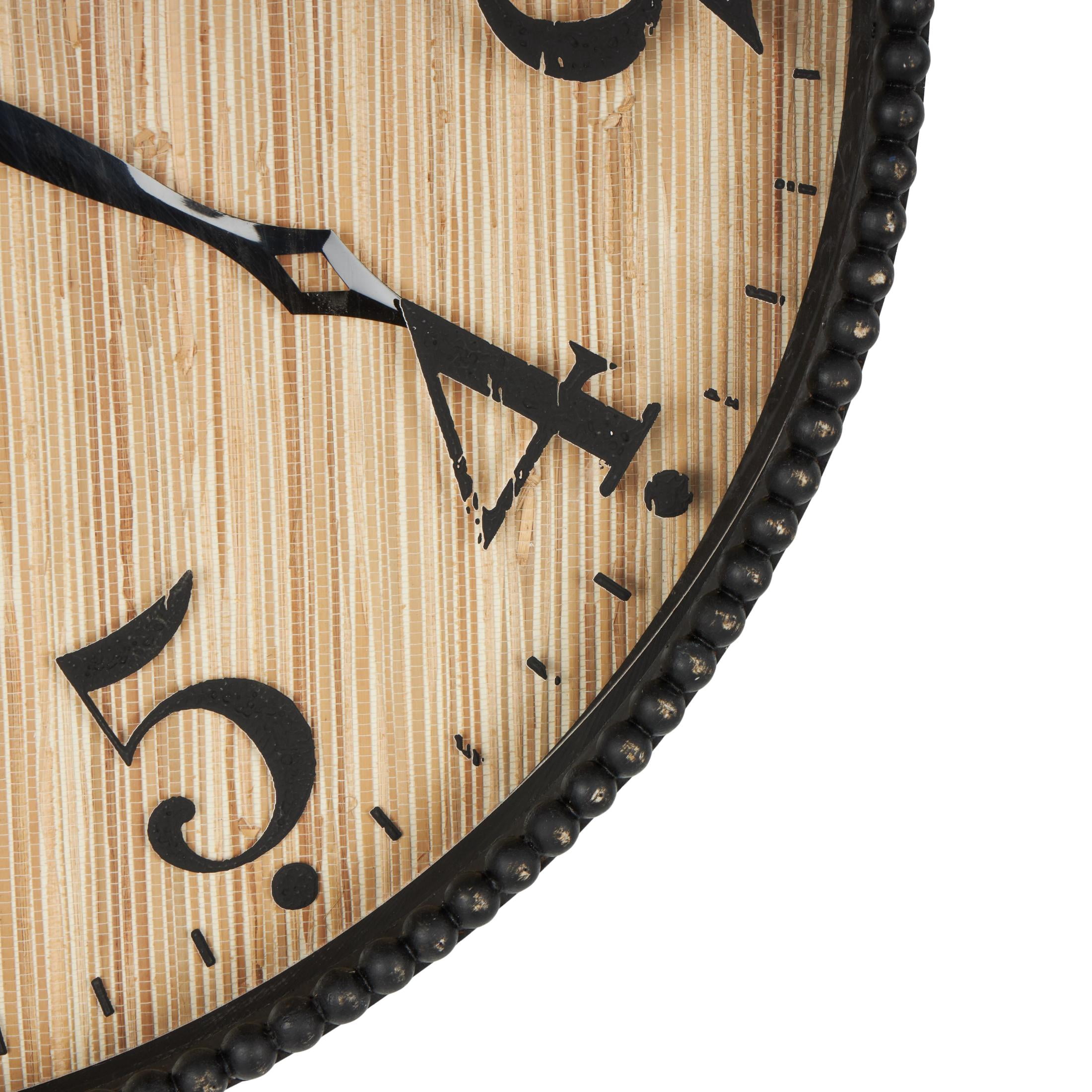 DecMode 24" Light Brown Wood Distressed Wall Clock with Beaded Wood Frame