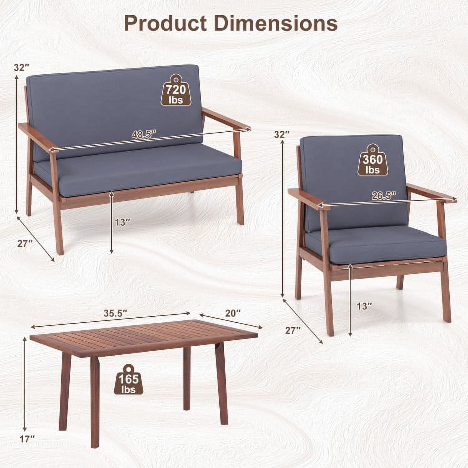 Aimee Lii 4 Piece Outdoor Acacia Wood Conversation Set, Outdoor Patio Set with Soft Seat and Back Cushions, Gray Aimee Lii 4 Piece Outdoor Acacia Wood Conversation Set, Outdoor Patio Set with Soft Seat and Back Cushions, Gray