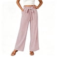 thumbnail image 5 of Karymi Jean Shorts Vertical Striped Long Wide Leg Pants, Ruffled Elastic Drawstring High Waist Trousers with Casual Patch Pocket Jean Shorts Womens, 5 of 5