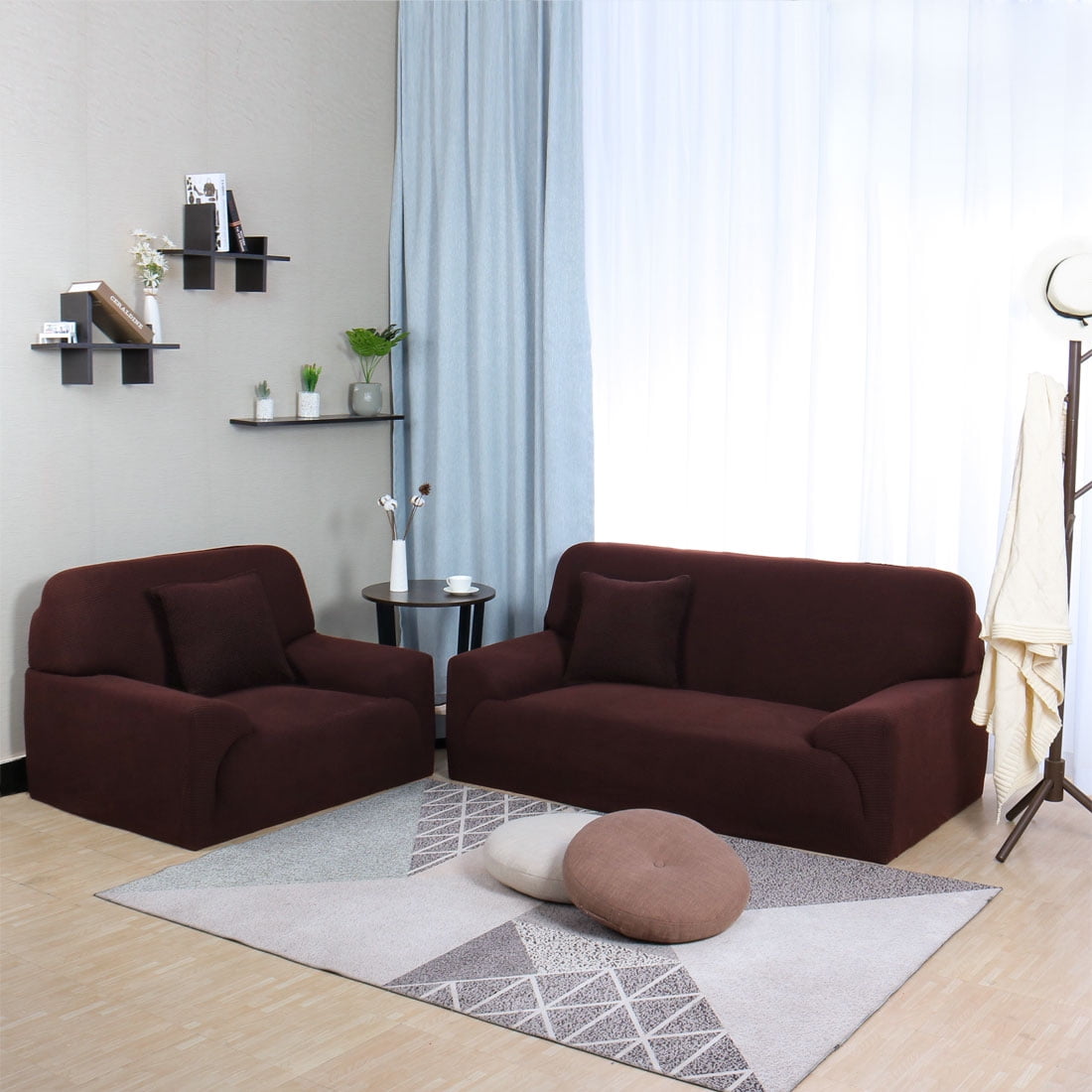 Unique Bargains 1-Piece Jacquard Solid Stretch Loveseat Slipcover, Coffee