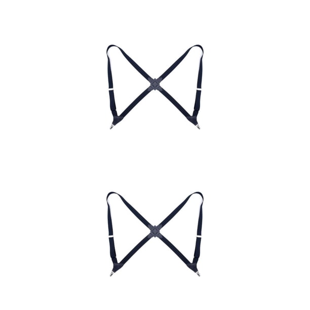 Qarigey Hombres Mujeres Brace Reemplazo de moda Coreano Portátil Color sólido Ajustable Tirantes elásticos para la espalda con 2 clips Negro 2piezas