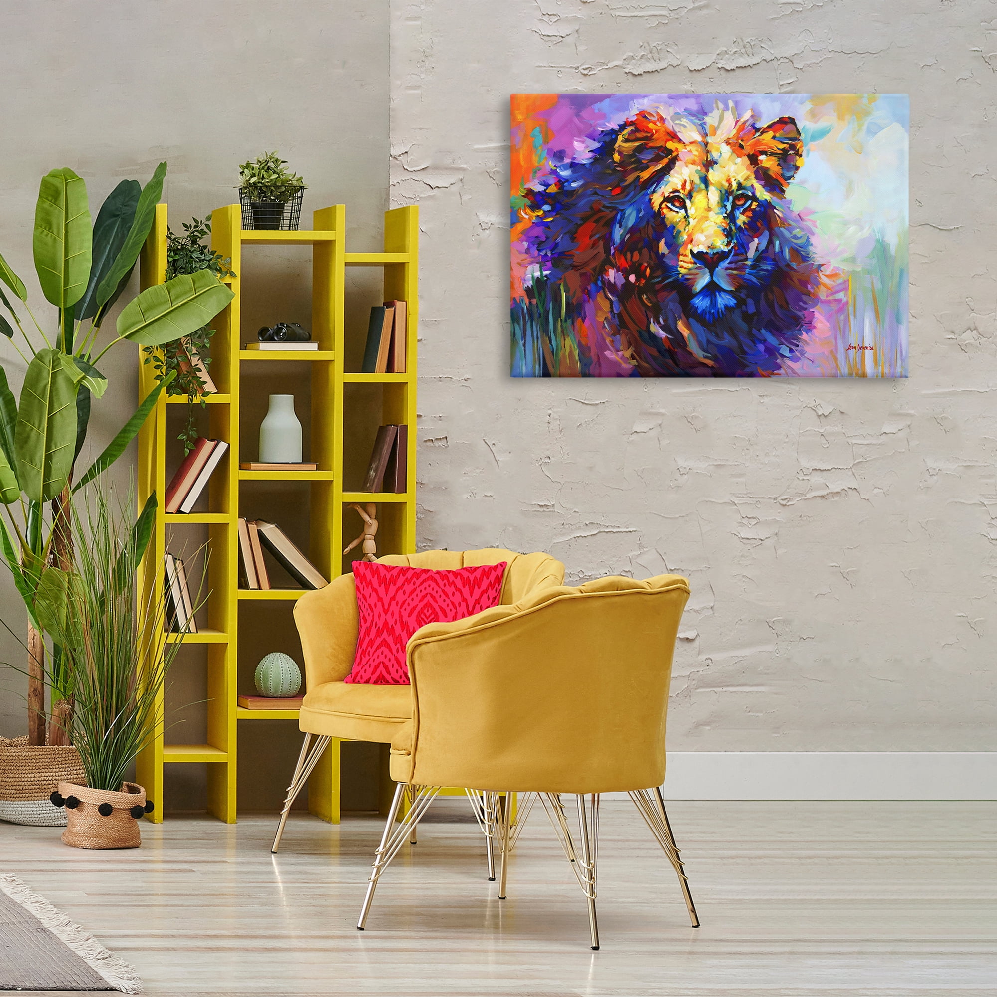 Stupell Industries Paint Strokes Lion Animals & Insects Painting Gallery Wrapped Canvas Art Print Wall Art, 36 x 24