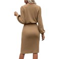 thumbnail image 2 of Vestido con mangas de linterna con abertura lateral,Vestido Cintura de color sólido Vestido de manga larga de color sólido Mangas de linterna Vestido ajustado a la cintura Materiales más finos, 2 of 5