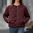 thumbnail image 7 of Uaswgudfs Women's Burgundy Quilted Jacket, Long Sleeve No-Hood Casual Winter Coat with Pockets - Trendy Outerwear Red XS, 7 of 7