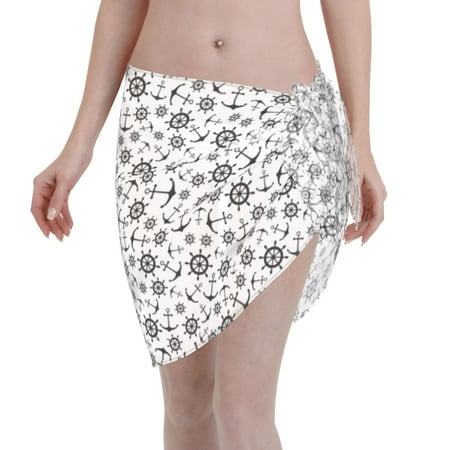 Disketp Nautical Themed Simple Anchors Women Swimsuit Cover Up Short Chiffon Summer Beach Sarong Bikini Wrap Skirt Bathing Suit