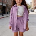 thumbnail image 5 of Amidoa Girls 2 Piece Outfits Summer Clothes Soft Long Sleeve T Shirts and With Pockets Casual Shorts Kids Clothing Sets Purple Size 4T, 5 of 9