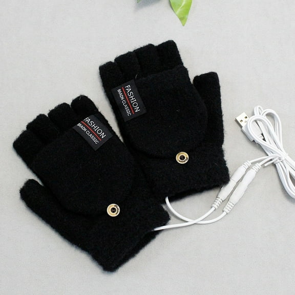 Winter Fingerless Gloves for Men Women, USB Flip Gloves Warm Double Heating Gloves Half Finger Screen Warm Flip Cover Winter Heating Supplies