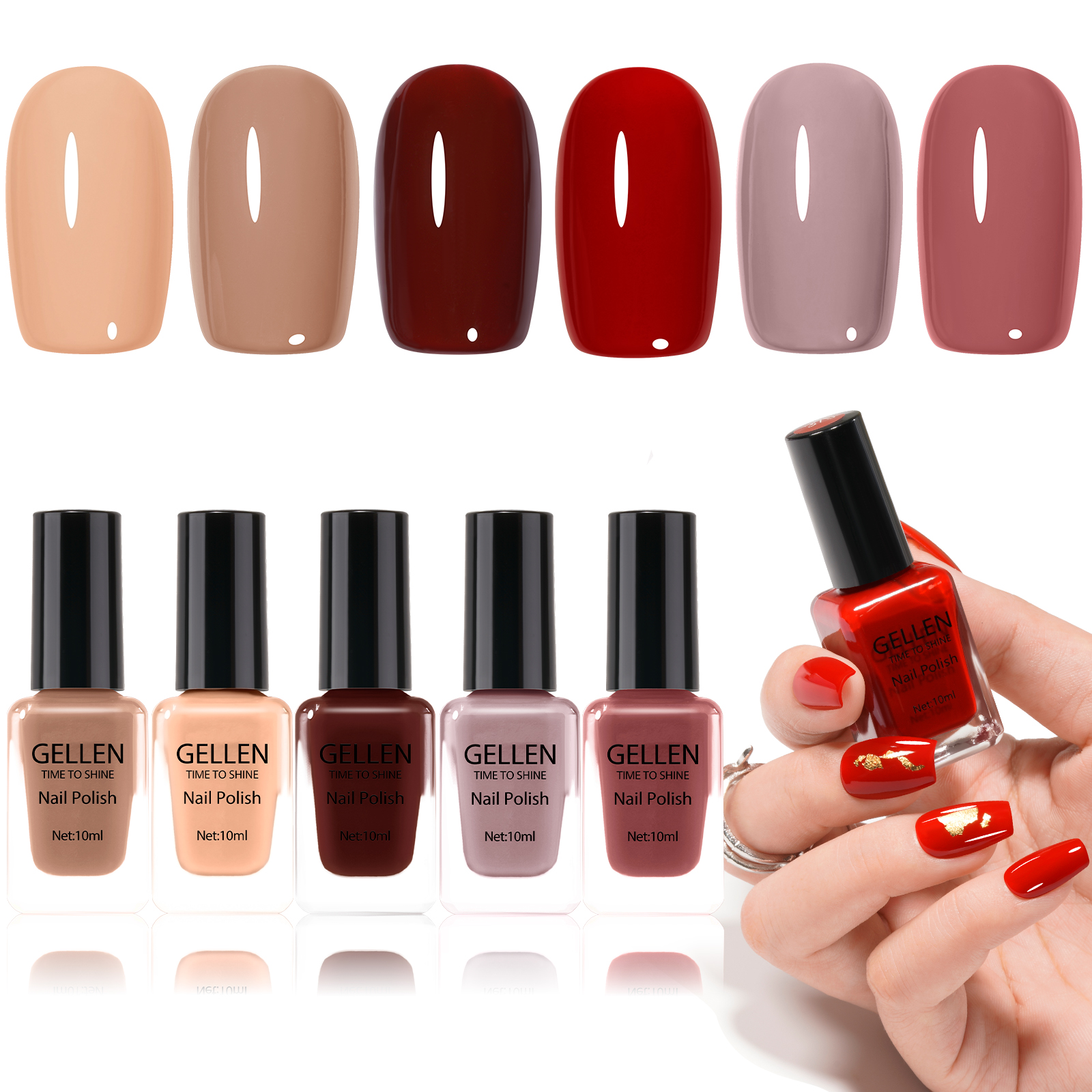 Gellen Quick Air Dry Nail Lacquer Set - 6 Colors