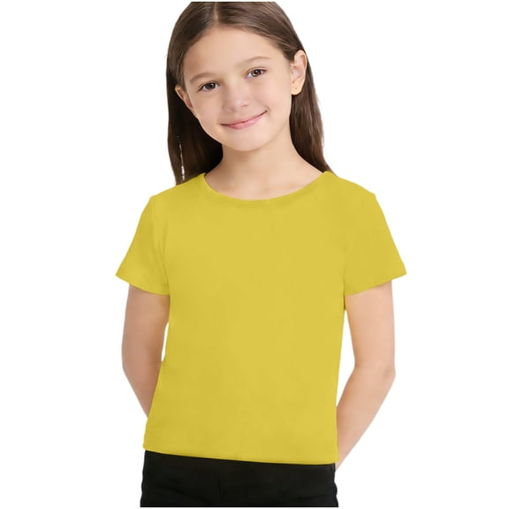 Jalioing Girls T Shirt Short Sleeve Ribbed Knit Summer Shirts Fashion Crew Neck Plain Blouses for Kids 1-10 Years