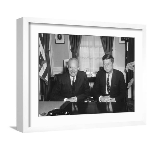 Art.com President Dwight Eisenhower Meets with President-Elect John Kennedy Premium Photographic Print, White Frame Wall Art, 21" x 17"